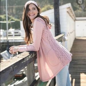Evy’s Tree Lisa pink high low cardigan sweater pockets hood